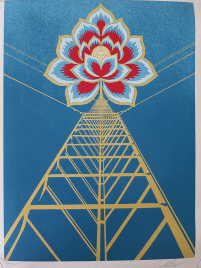 Shepard FAIREY (Obey) -  Flower Power Red, 2021 - Sérigraphie signée au crayon 2