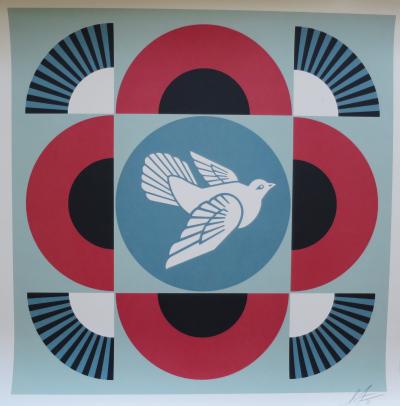 Shepard FAIREY (Obey) - GEOMETRIC DOVE Red, 2021 - Sérigraphie signée au crayon 2
