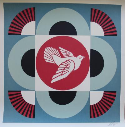 Shepard FAIREY (Obey) - GEOMETRIC DOVE BLUE, 2021 - Sérigraphie signée au crayon 2