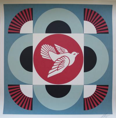 Shepard FAIREY (Obey) - GEOMETRIC DOVE BLUE, 2021 - Sérigraphie signée au crayon 2