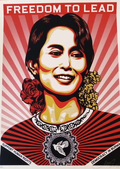 Shepard FAIREY (Obey) - Freedom to Lead (Aung San Suu Kyi)  - Sérigraphie signée au crayon 2