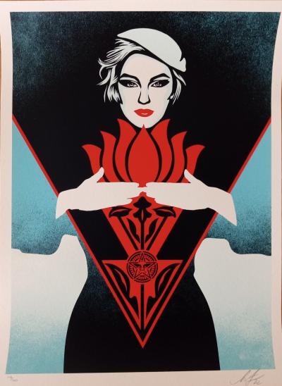 Shepard FAIREY (Obey) - Obey Noir Flower Woman (Blue) 2022 - Sérigraphie signée au crayon 2