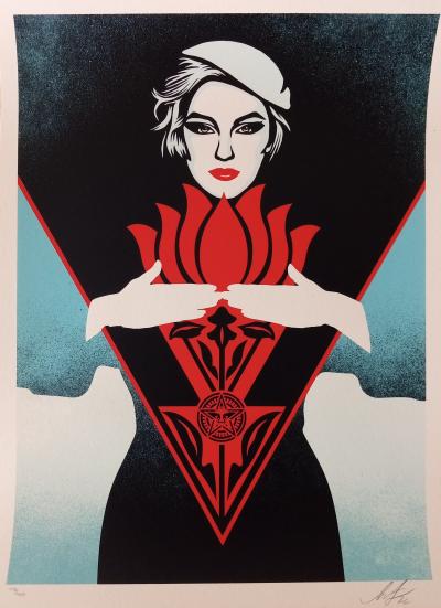 Shepard FAIREY (Obey) - Obey Noir Flower Woman (Blue) 2022 - Sérigraphie signée au crayon 2