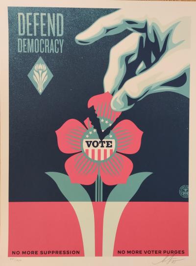 Shepard FAIREY (Obey) -Defend Democracy  - Sérigraphie signée au crayon 2
