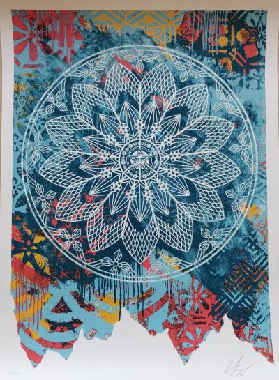 Shepard FAIREY (Obey) - Collage Peace Mandala (Blue) 2024 - Sérigraphie signée au crayon 2