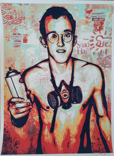 Shepard Fairey (Obey Giant) - 2010 Keith Haring canvas (Green) - Sérigraphie, signée numérotée 2
