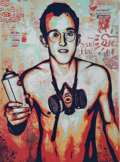 Shepard Fairey (Obey Giant) - 2010 Keith Haring canvas (Green) - Sérigraphie, signée numérotée 2