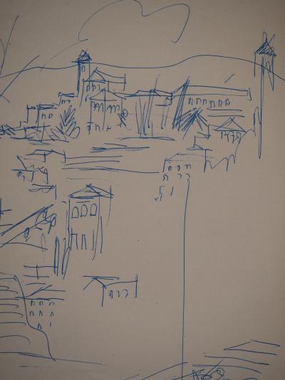 Jean DUFY - Espagne, Grenade, vue sur la vieille ville - Dessin original 2