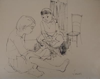 Jean JANSEM - Enfants jouant, Dessin signé 2