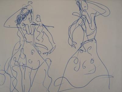 Jean Dufy : Espagne, Les danseuses de Flamenco - Dessin original 2