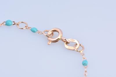 Bracelet en or jaune 18 carats de 16.5 x 0.1 cm, composé de perles de résine turquoises. 2
