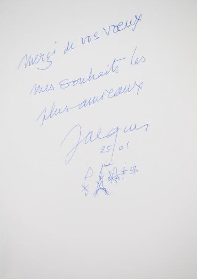 Jacques de la VILLEGLE : Carte de vœux signée avec dessin 2