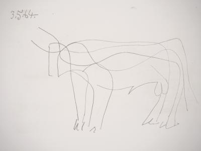 Pablo PICASSO (d’après) : Taureau à l’arrêt - Lithographie, 1970 2