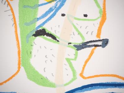 Pablo PICASSO (d’après) : Autoportrait à la cigarette - Lithographie, 1970 2