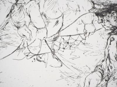 Yves-Jean COMMERE : Chasseurs plaçant un piège - Gravure originale signée 2