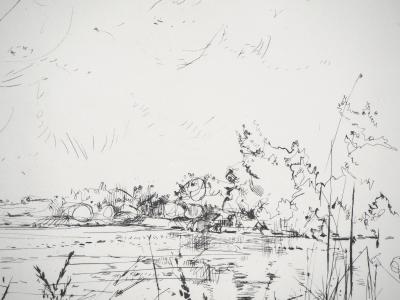 Yves- Jean COMMERE : Vue sur le lac - Gravure originale signée 2