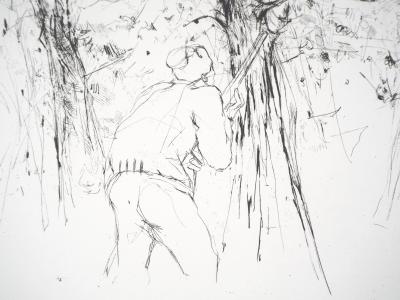 Yves- Jean COMMERE : Chasseur à l’affût - Gravure originale signée 2