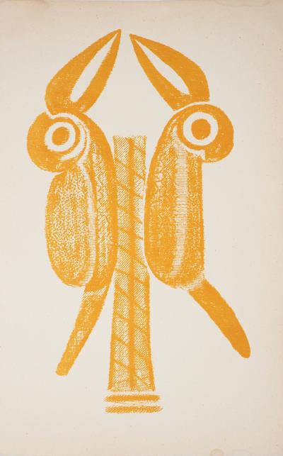 Lithographie à motif Précolombien : Couple d'oiseaux 2