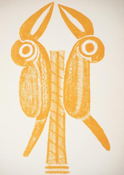 Lithographie à motif Précolombien : Couple d'oiseaux 2