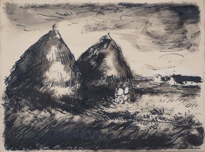 Maurice de Vlaminck : Les Meules - Dessin original à l’encre, signé 2