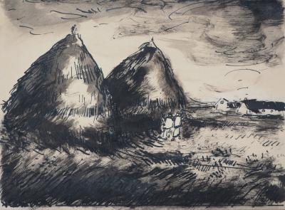 Maurice de Vlaminck : Les Meules - Dessin original à l’encre, signé 2