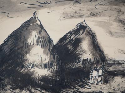 Maurice de Vlaminck : Les Meules - Dessin original à l’encre, signé 2