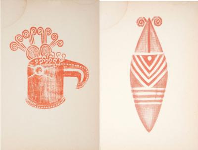 Two lithographs with Pre-Columbian motifs - Anthropomorphic Masks 2