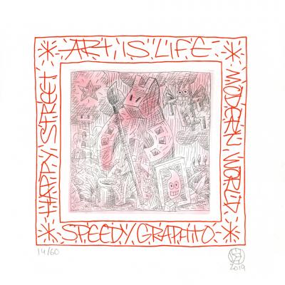 Speedy GRAPHITO - Lapinture Art is life, 2019 - Gravure signée au crayon 2