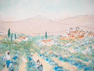 Urbain HUCHET : Provence, Champs de lavande - Lithographie originale signée 2