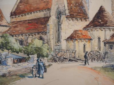 Frank WILL : Druyes, L’Eglise Romane - Aquarelle originale, signée 2