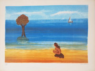 Fred ZELLER : Une plage abandonnée - Lithographie originale signée 2