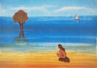Fred ZELLER : Une plage abandonnée - Lithographie originale signée 2