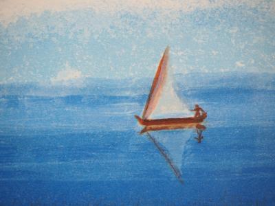 Fred ZELLER : Une plage abandonnée - Lithographie originale signée 2