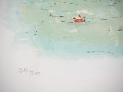 Urbain HUCHET : Les barques colorées - Lithographie signée au crayon 2
