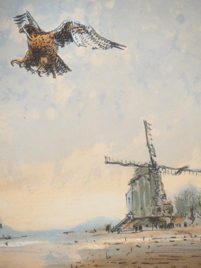 Aimé Daniel STEINLEN : Fauconnier près du moulin - Lithographie originale signée 2