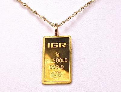 Chain and pendant composed of a 1gr fine gold bar 2