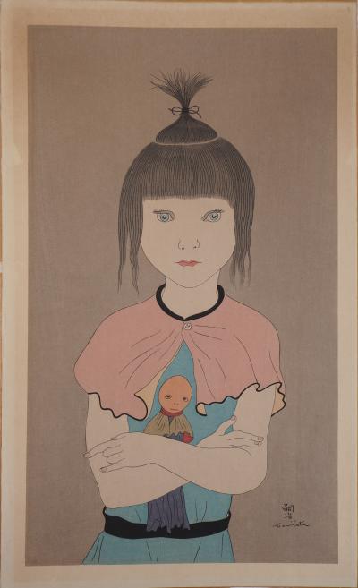Léonard Tsuguharu FOUJITA : Fillette à la poupée, Gravure originale signée 2