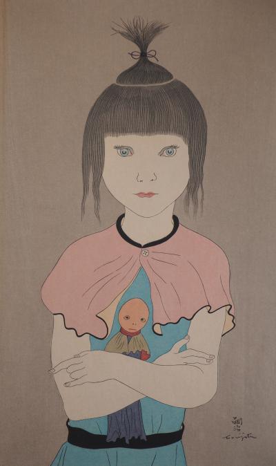 Léonard Tsuguharu FOUJITA : Fillette à la poupée, Gravure originale signée 2