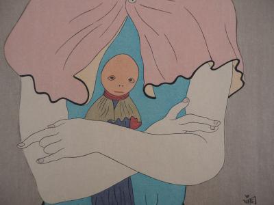 Léonard Tsuguharu FOUJITA : Fillette à la poupée, Gravure originale signée 2