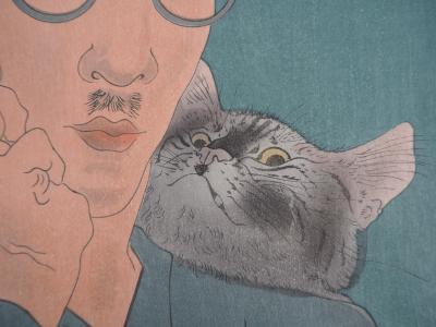 Léonard Tsuguharu FOUJITA : Autoportrait au chat, Gravure originale signée 2