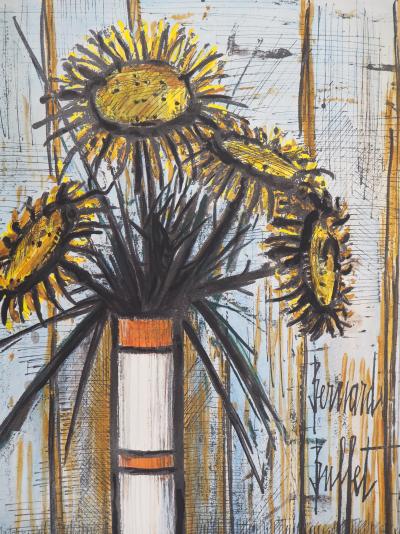 Bernard BUFFET : Bouquet de tournesols - Lithographie, Signée au crayon - Epreuve unique 2