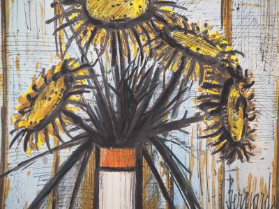 Bernard BUFFET : Bouquet de tournesols - Lithographie, Signée au crayon - Epreuve unique 2