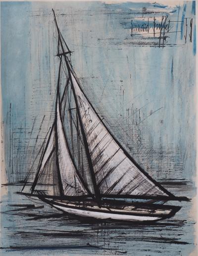 Bernard BUFFET : Le voilier - Lithographie, Signée au crayon - Epreuve unique 2
