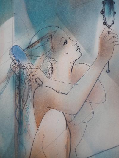 Jean-Baptiste VALADIE : Jeune-femme et étalon blanc - Aquarelle originale Signée 2