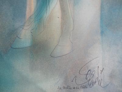 Jean-Baptiste VALADIE : Jeune-femme et étalon blanc - Aquarelle originale Signée 2