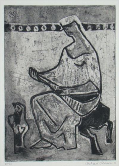 Eberhard SCHLOTTER - Woman with madolin, 1950 - Etching with aquatint signed and numbered 2