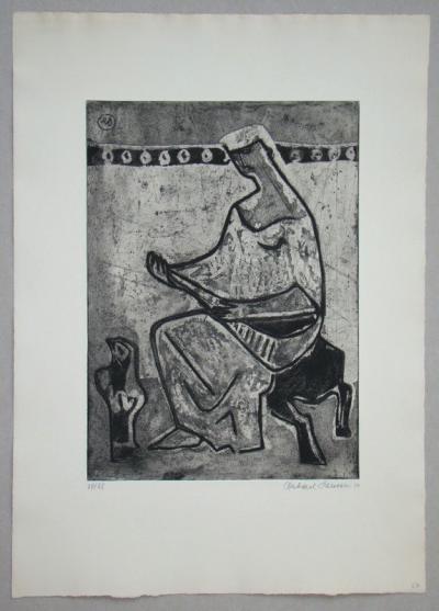 Eberhard SCHLOTTER - Femme à la mandoline, 1950 - Eau-forte signée et numérotée 2