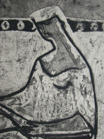 Eberhard SCHLOTTER - Woman with madolin, 1950 - Etching with aquatint signed and numbered 2