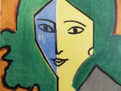 Henri MATISSE (d’après) : Portrait bleu, vert et jaune, 1954 - Lithographie Signée 2