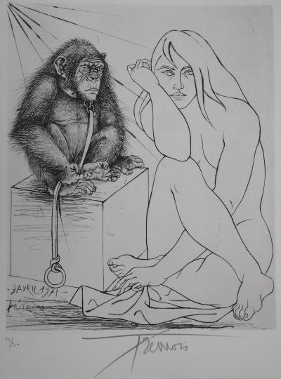 Pierre-Yves TRÉMOIS : Le singe et la femme nue - Gravure originale signée au crayon 2